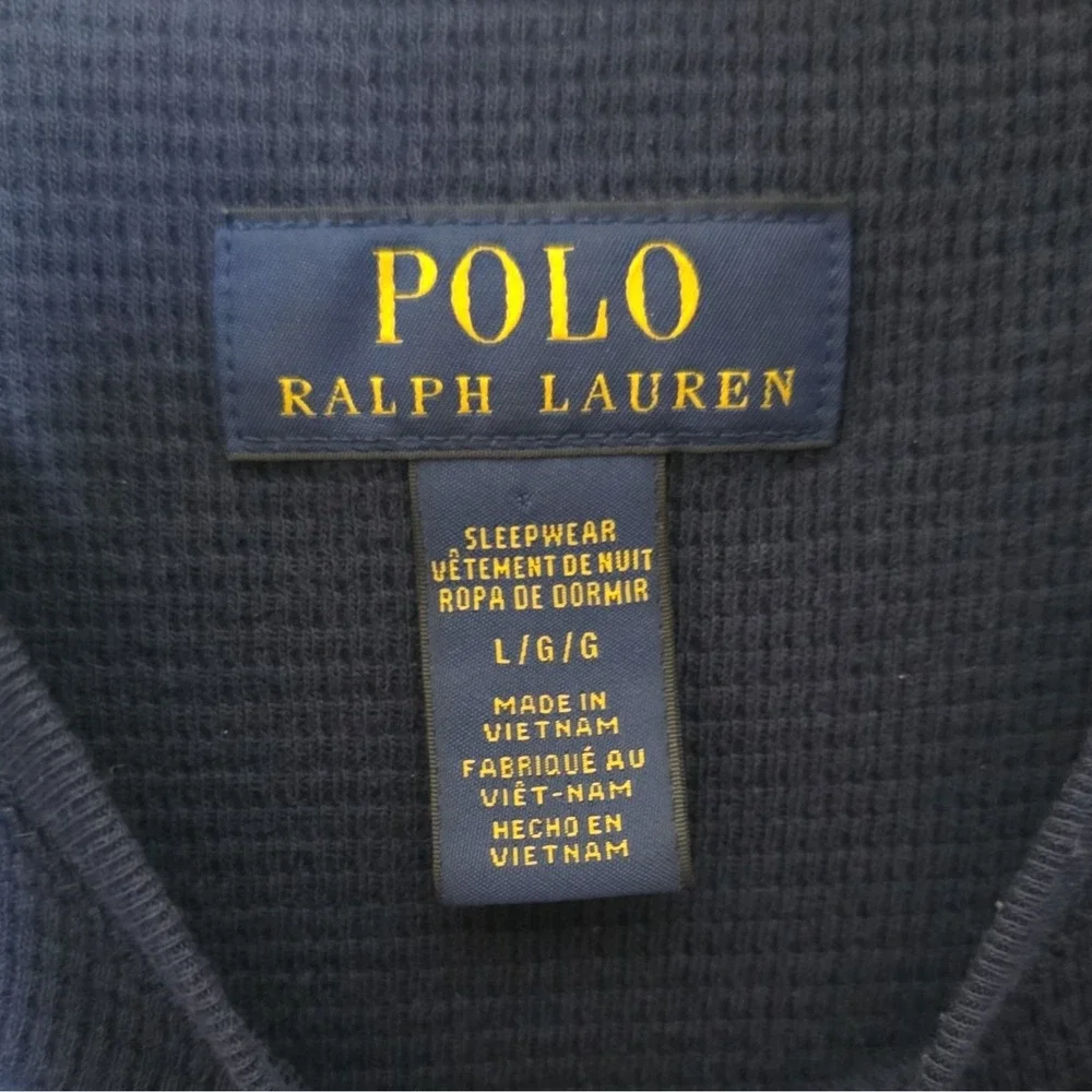 Polo Ralph Lauren Mens Navy Waffle Knit Long Sleeve Crew Neck Pajama Top L